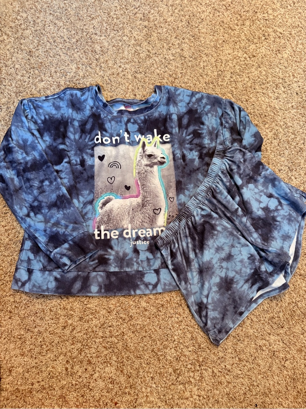 Mix & Match 2/$16 Justice Girls Blue Tie-Dye Llama Pajama Set